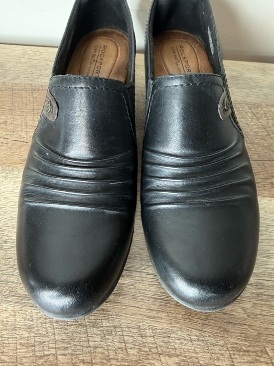 ROCKPORT Black Leather Cobb Hill Adele Shoes Shoeties Ridges Block Heel Size 9 - Picture 9 of 15